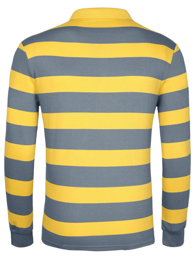 Loose Knit Striped Lapel Long Sleeve Polo T-Shirts