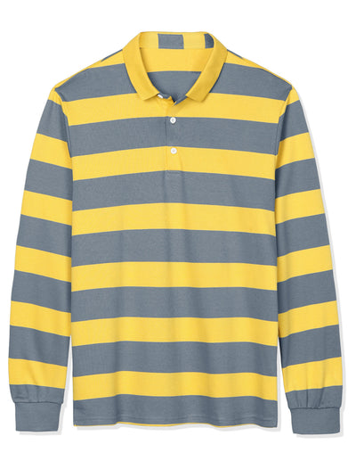 Loose Knit Striped Lapel Long Sleeve Polo T-Shirts