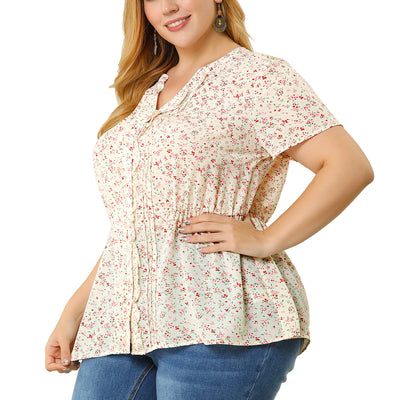 Polyester H Line Ditsy Floral Short Sleeve Shirt