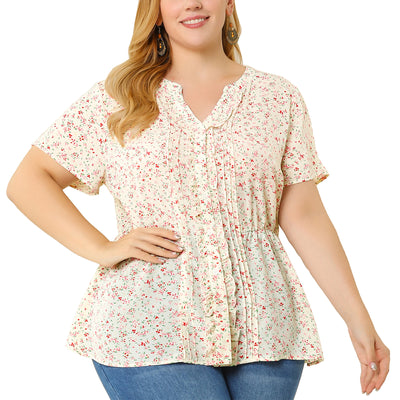 Polyester H Line Ditsy Floral Short Sleeve Shirt