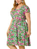 Polyester V Neck Floral Print Summer Plus Size Dress