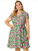 Polyester V Neck Floral Print Summer Plus Size Dress