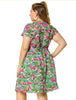 Polyester V Neck Floral Print Summer Plus Size Dress