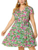 Polyester V Neck Floral Print Summer Plus Size Dress