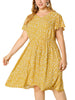 Rayon V Neck Short Sleeve Floral Print Curve Dress