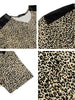 Leopard Print V Neck PU Panel Short Sleeve T-shirts