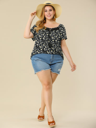 Polyester A Line Sweetheart Neck Short Sleeve Blouse