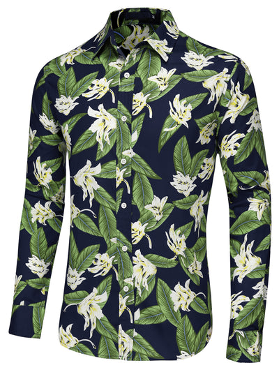Long Sleeve Hawaiian Summer Flower Print Shirt