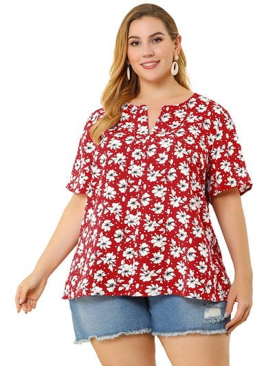 Polyester H Line Floral Round Neck Blouse