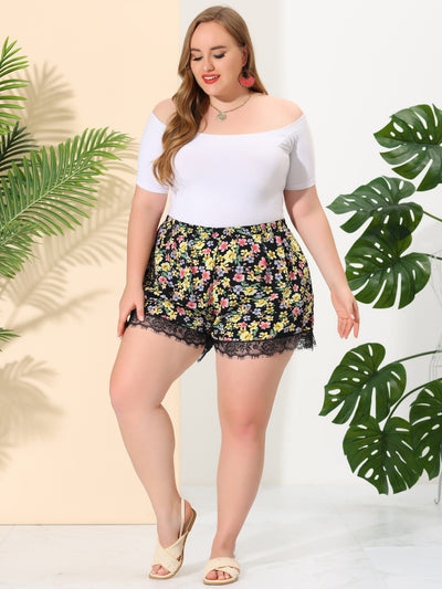 A Line Polyester Capri Floral Natural Waist Shorts