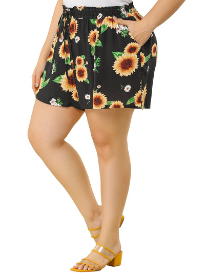 A Line Rayon Mini Sunflower Ruffle Shorts