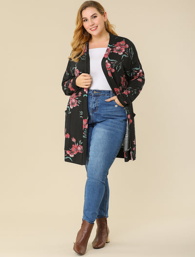 Plus Size Lightweight Open Front Knit Floral Cardigans