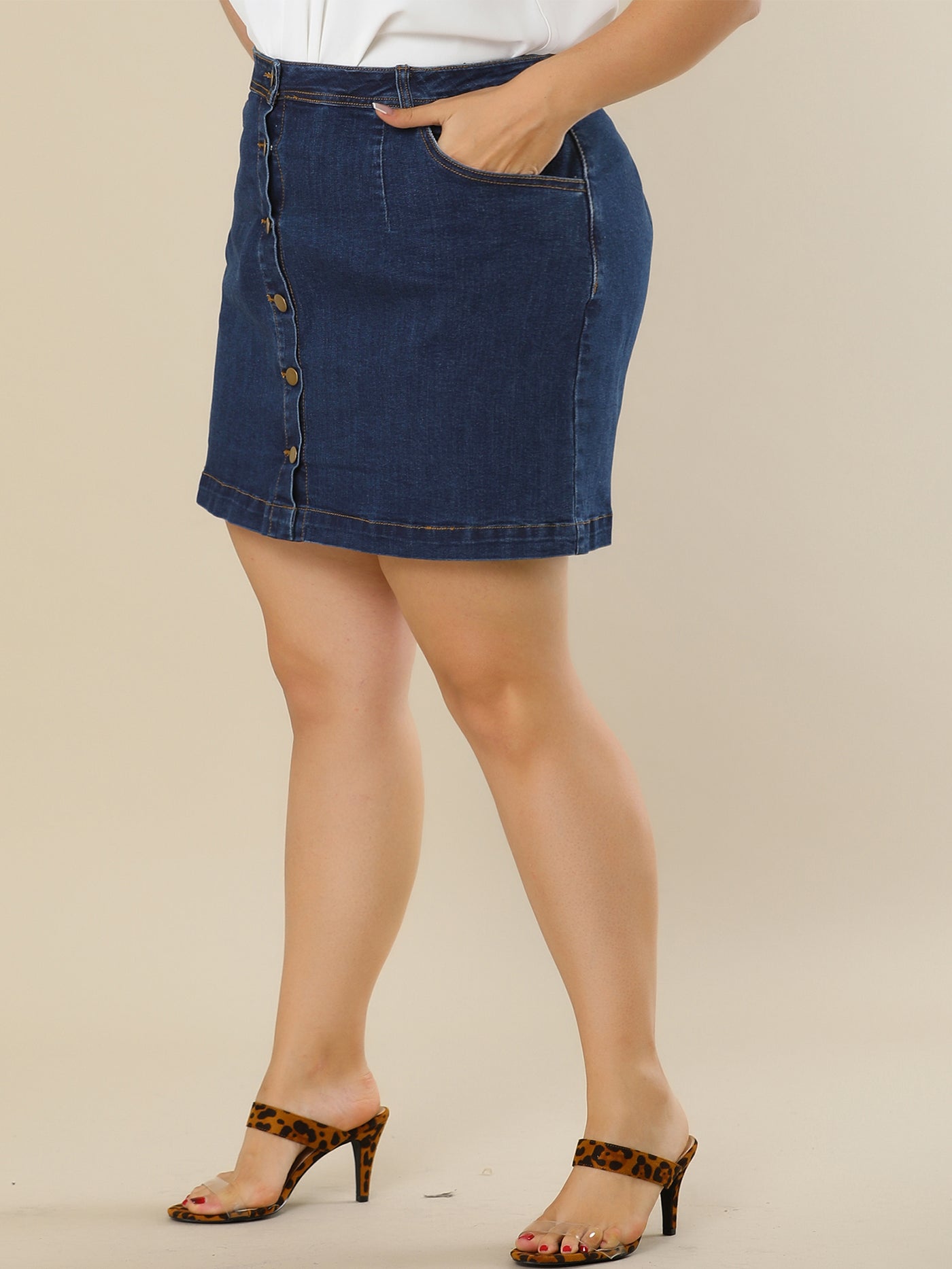 Bublédon Classic A-Line Denim Button-Up Plus Size Skirt