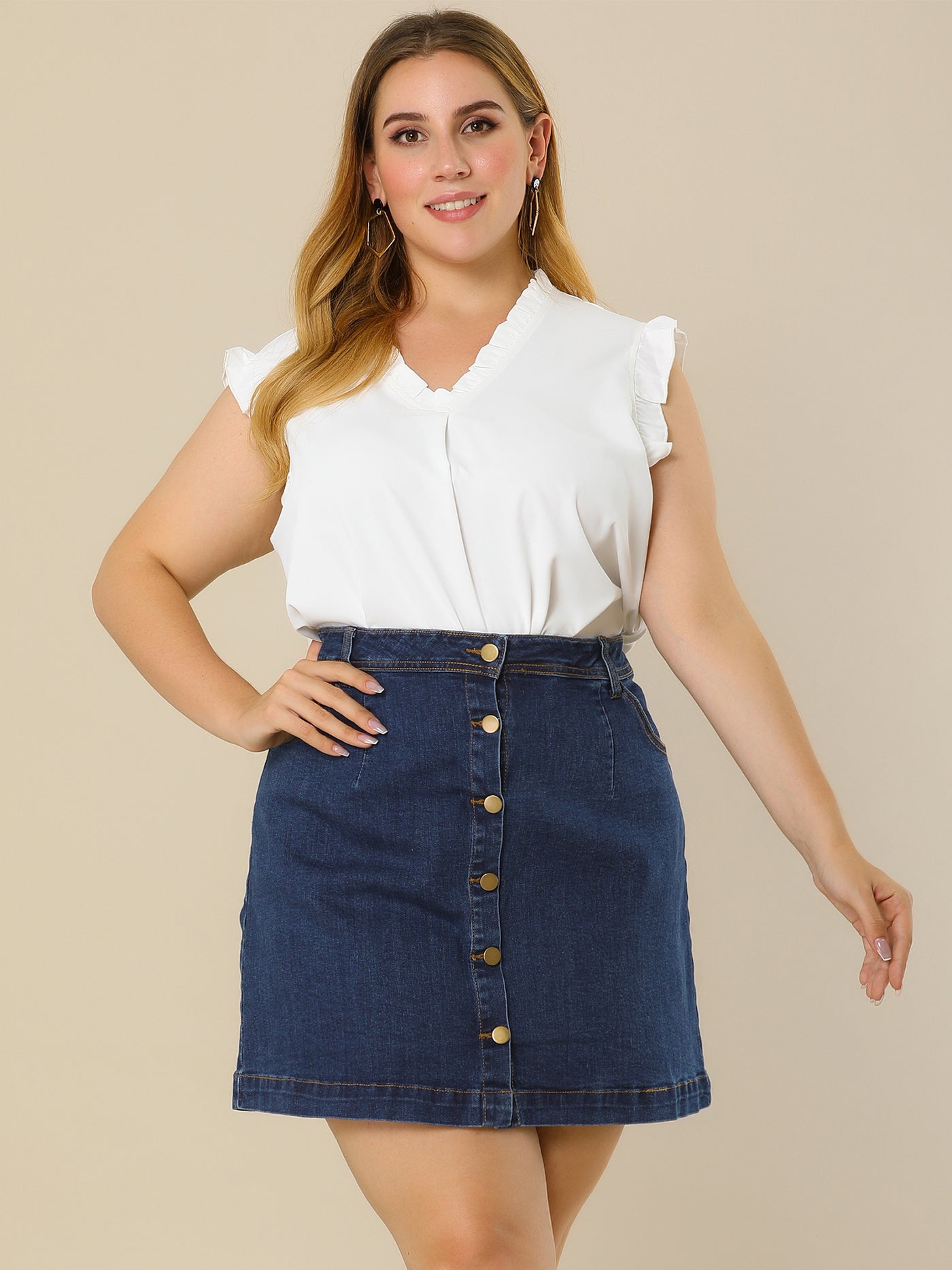 Bublédon Classic A-Line Denim Button-Up Plus Size Skirt