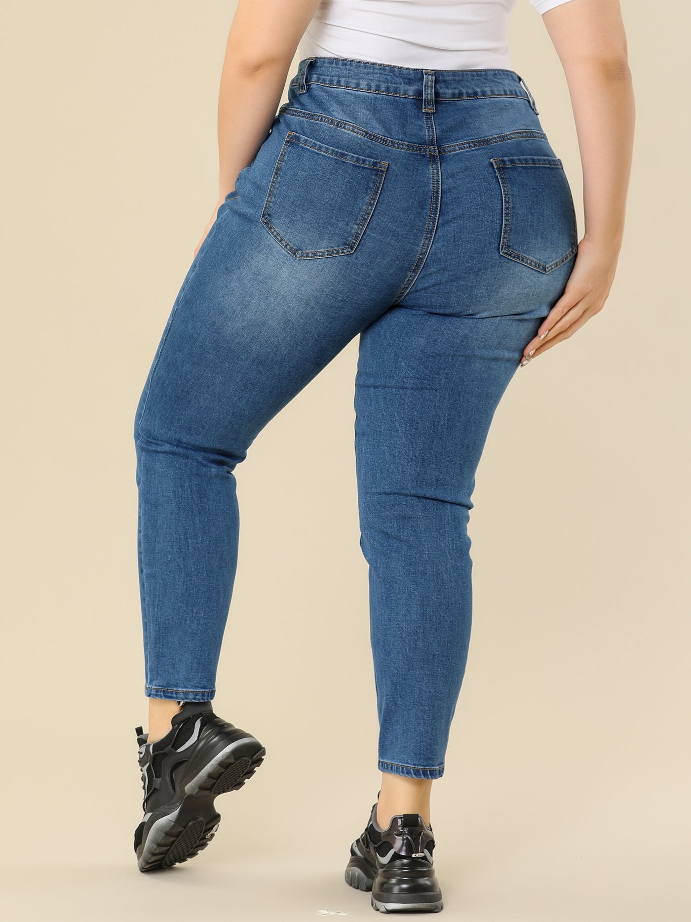 Bublédon Plus Size Denim Mid Rise Stretch Washed Skinny Jeans