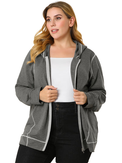 Trendy Plus Size Zipper Long Sleeve Pocket Hoodies