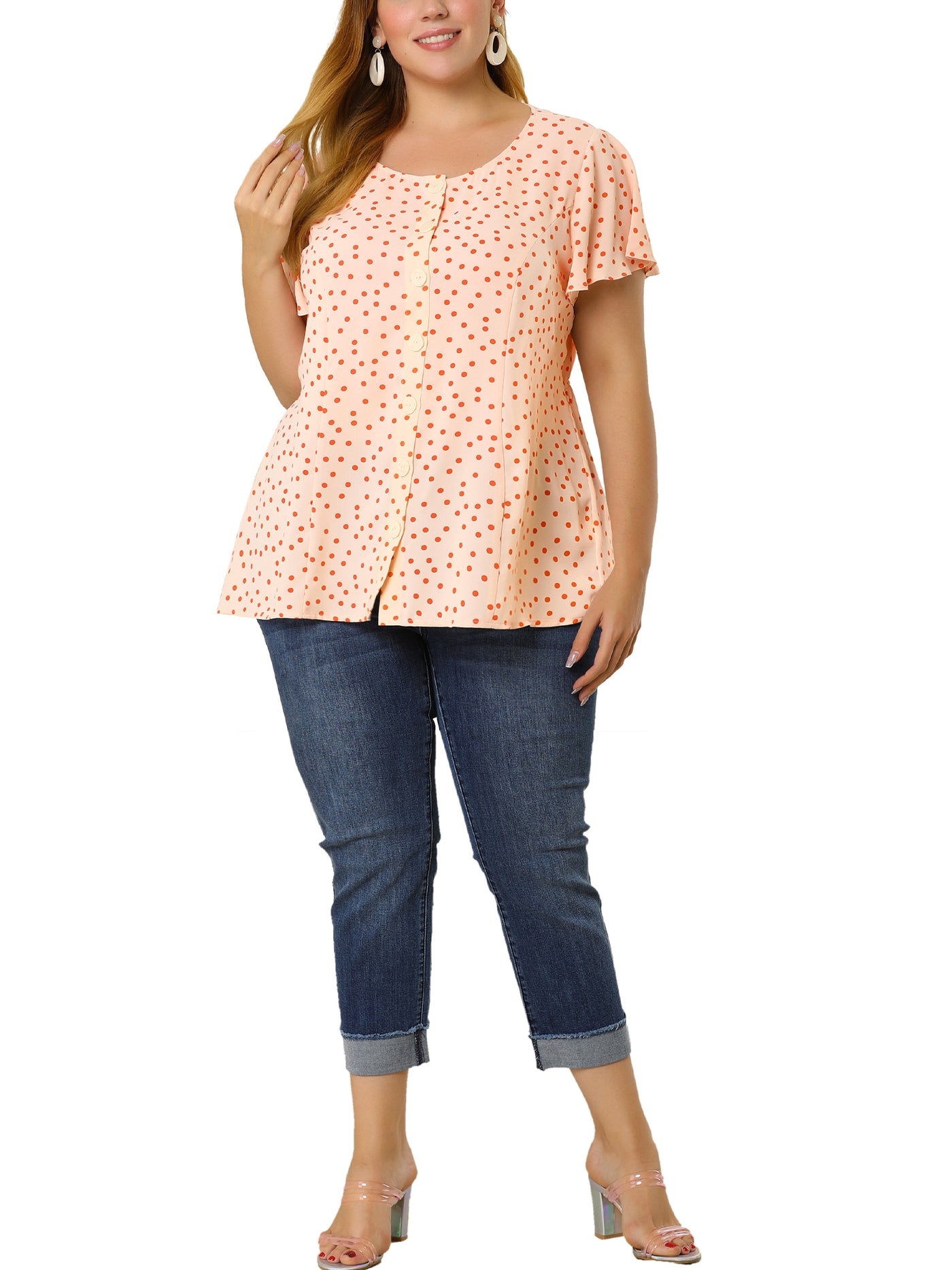Bublédon Polyester A Line Abstract Dot Scoop Neck Shirt