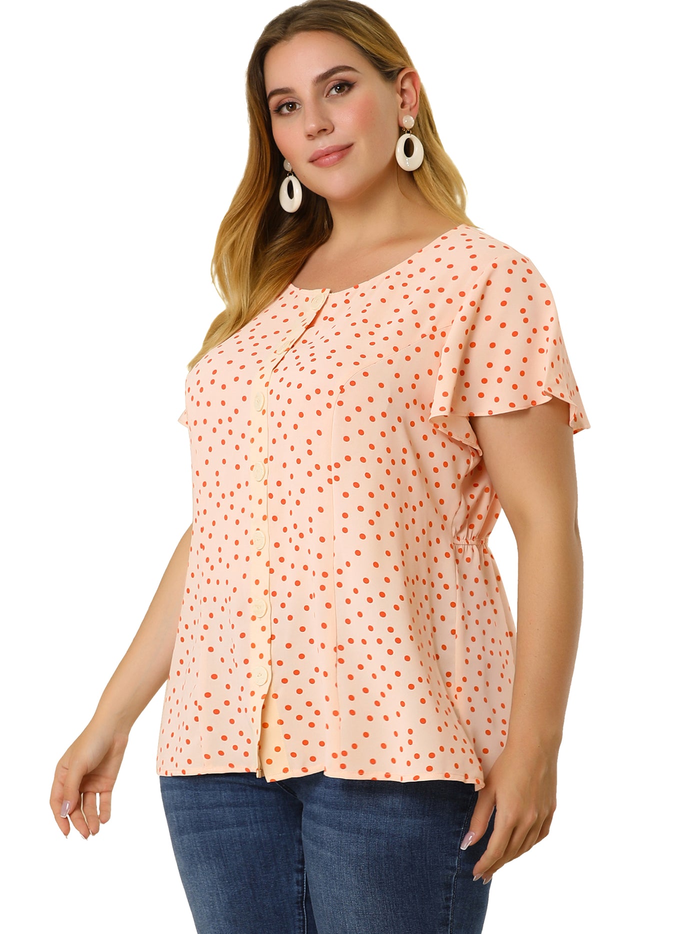 Bublédon Polyester A Line Abstract Dot Scoop Neck Shirt