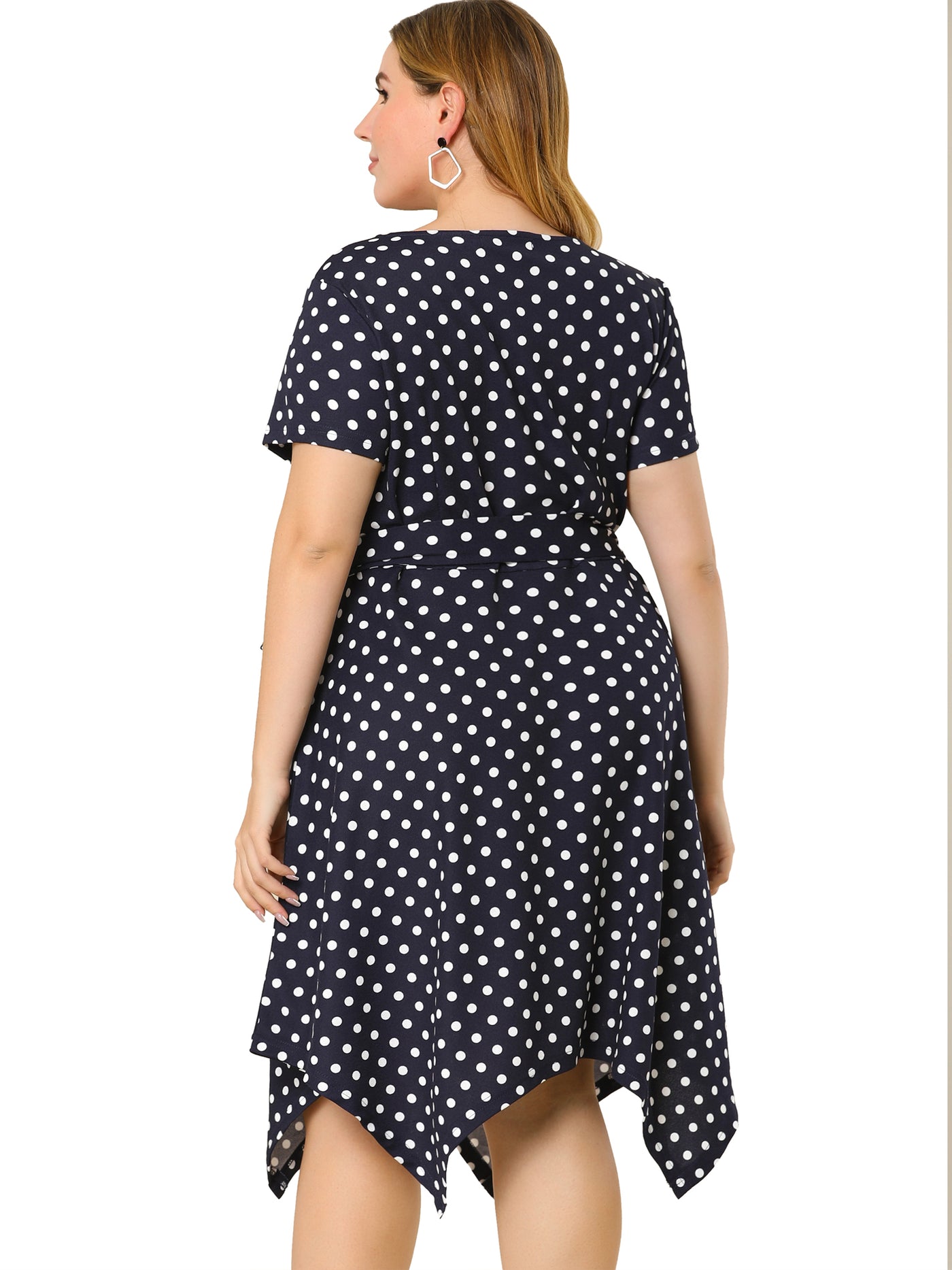 Bublédon Polka Dot Round Neck Short Sleeve Plus Size Dress