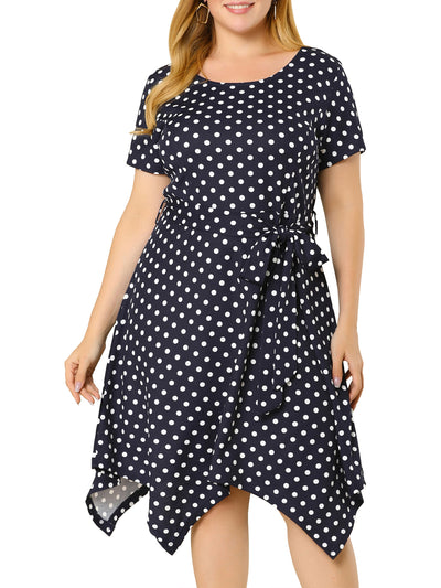 Polka Dot Round Neck Short Sleeve Plus Size Dress
