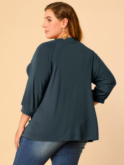 Casual Plus Size Round Neck Raglan Long Sleeve Shirt