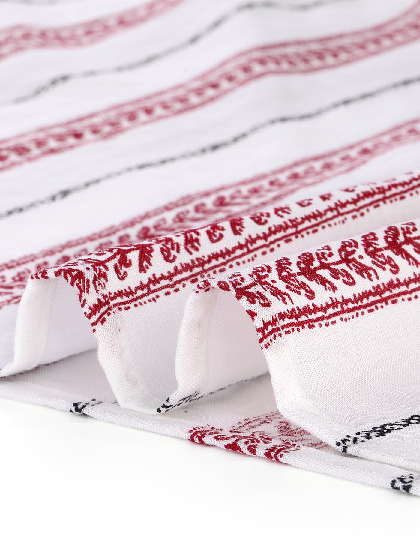 Bublédon Polyester H Line Ethnic Print Tie Neck Blouse