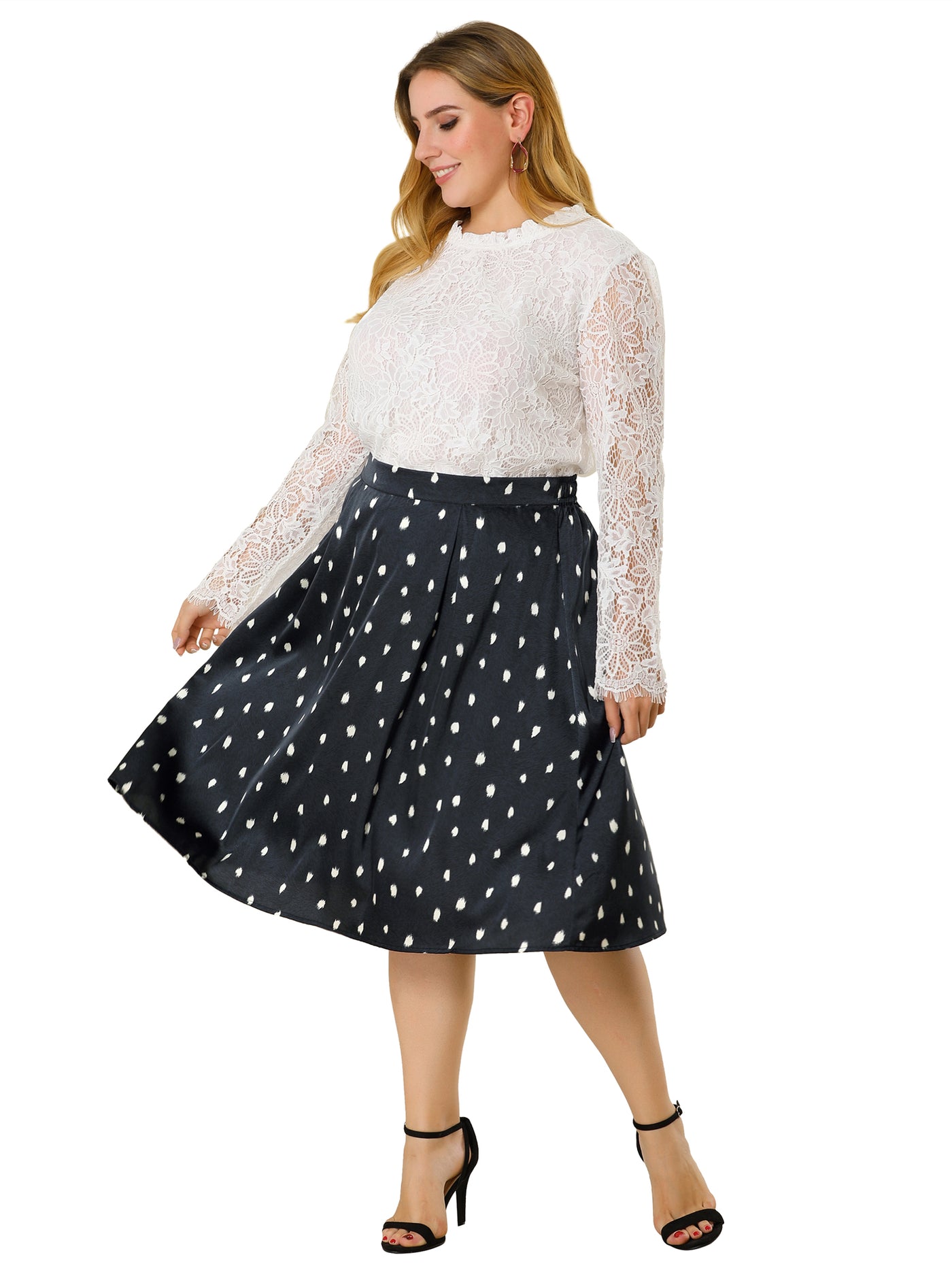 Bublédon Elegant Plus Size A Line Polyester Abstract Dot Skirt