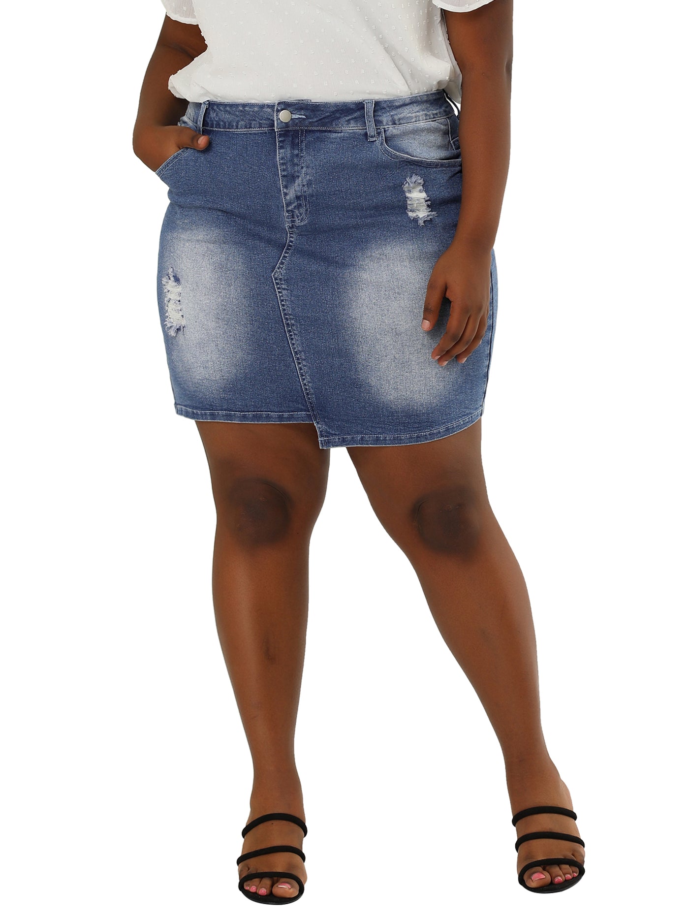 Bublédon Casual H Line Irregular Ripped Denim Plus Size Skirt