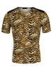 Leopard Print V Neck PU Panel Short Sleeve T-shirts