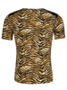 Leopard Print V Neck PU Panel Short Sleeve T-shirts