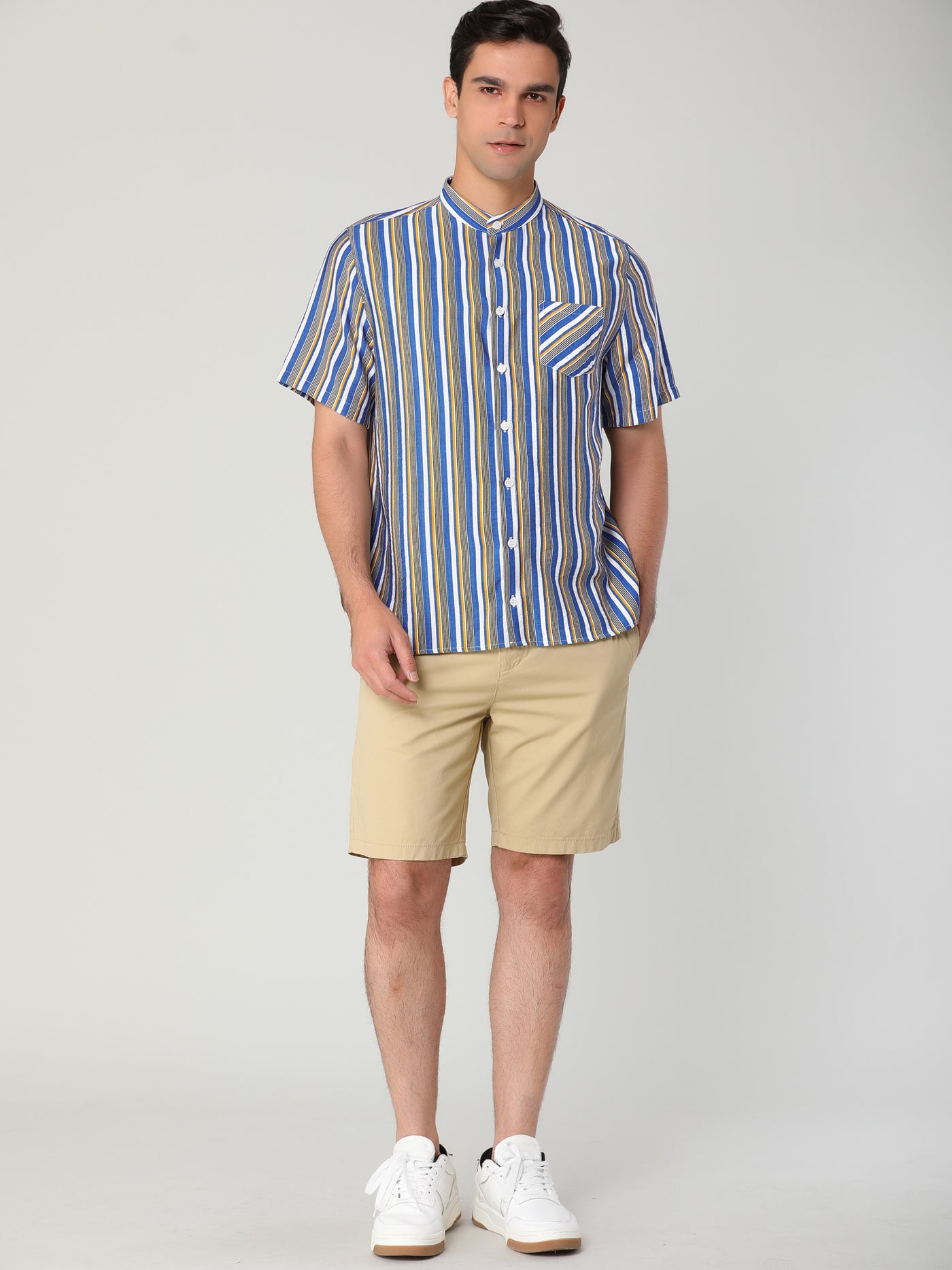 Bublédon Casual Vertical Striped Short Sleeve Hawaiian Shirt
