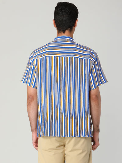 Casual Vertical Striped Short Sleeve Hawaiian Shirt
