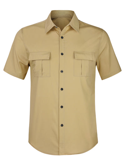 Relax Fit Button Up Short Sleeve Round Hem Shirt