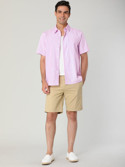 Bublédon Cotton Vertical Striped Short Sleeve Button Up Shirt