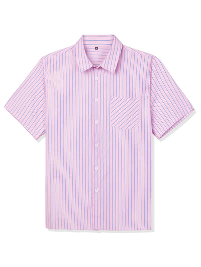 Cotton Vertical Striped Short Sleeve Button Up Shirt