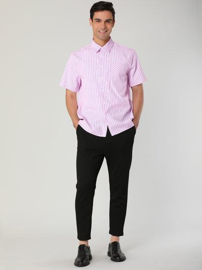 Cotton Vertical Striped Short Sleeve Button Up Shirt