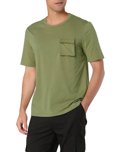 Casual Crew Neck Short Sleeve Solid Pocket T-shirts