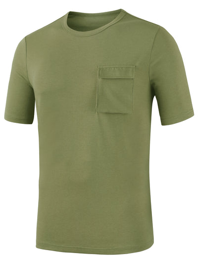 Casual Crew Neck Short Sleeve Solid Pocket T-shirts