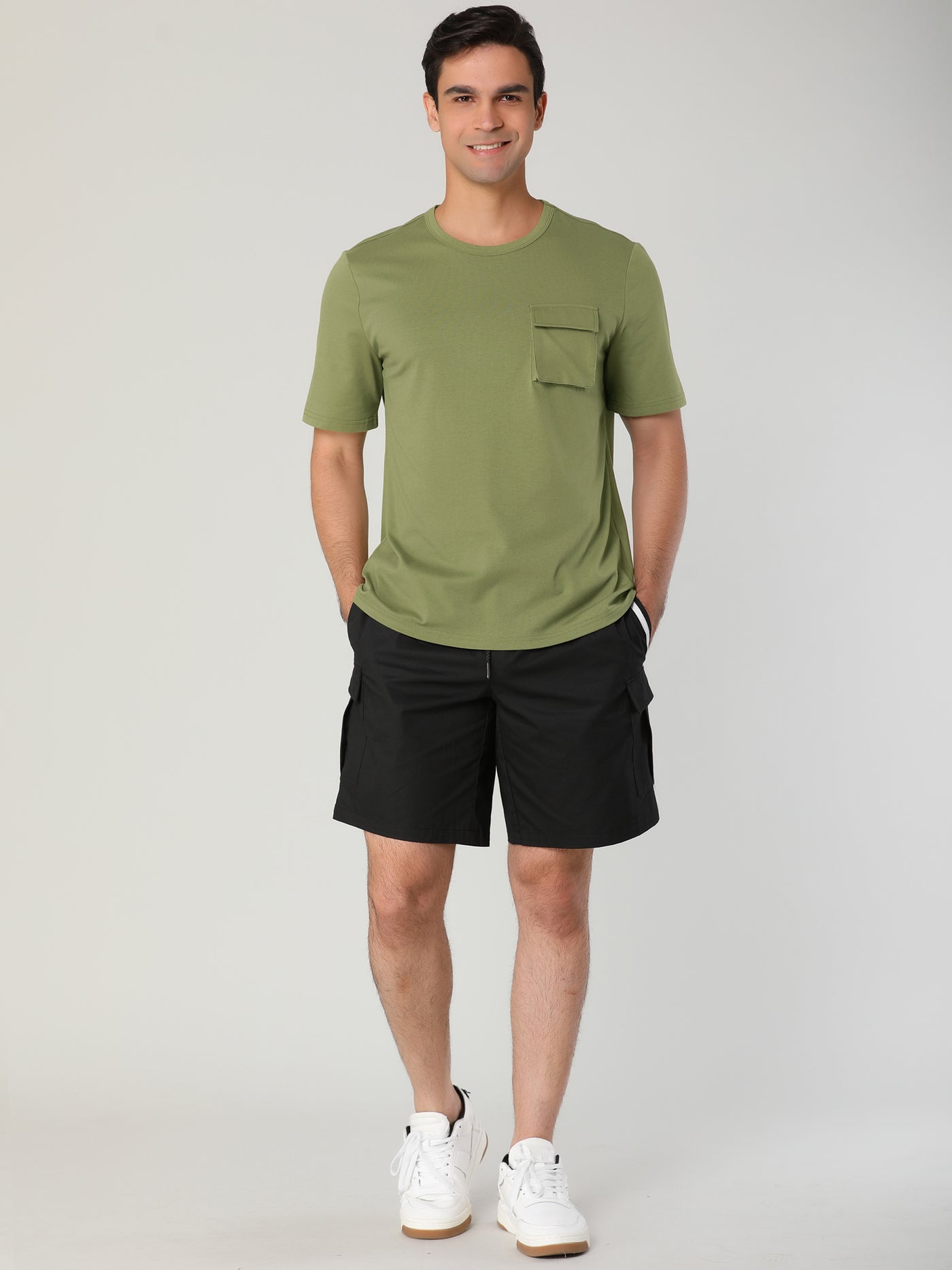 Bublédon Casual Crew Neck Short Sleeve Solid Pocket T-shirts