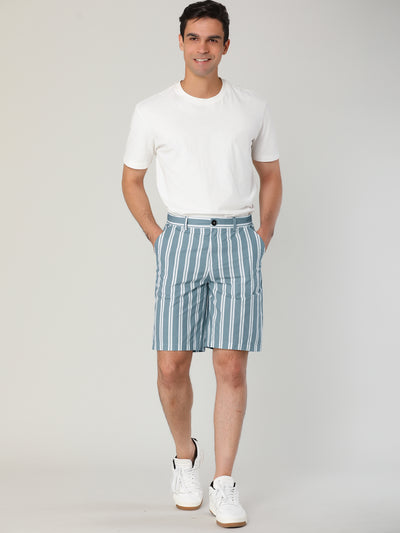 Casual Mid Rise Over Knee Vertical Striped Shorts