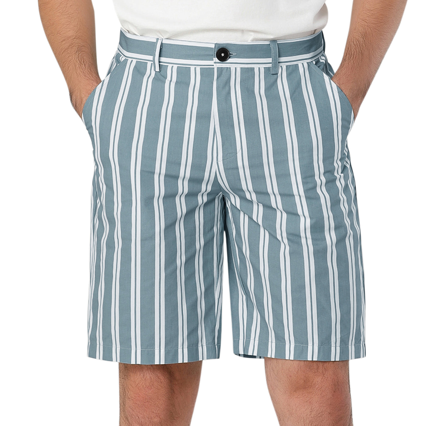 Bublédon Casual Mid Rise Over Knee Vertical Striped Shorts