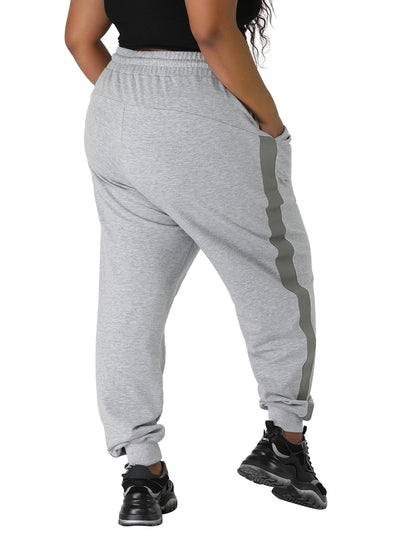 Plus Size Sweatpants Elastic Waist Contrast Color Lounge Jogger Pants