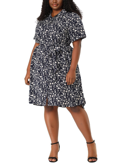 Rayon Short Sleeve Floral Print Plus Size Shirt Dress
