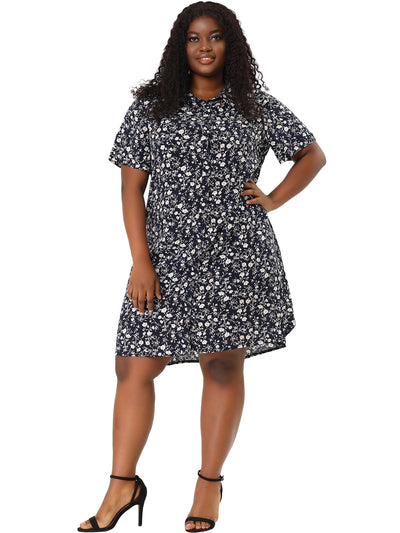 Bublédon Rayon Short Sleeve Floral Print Plus Size Shirt Dress