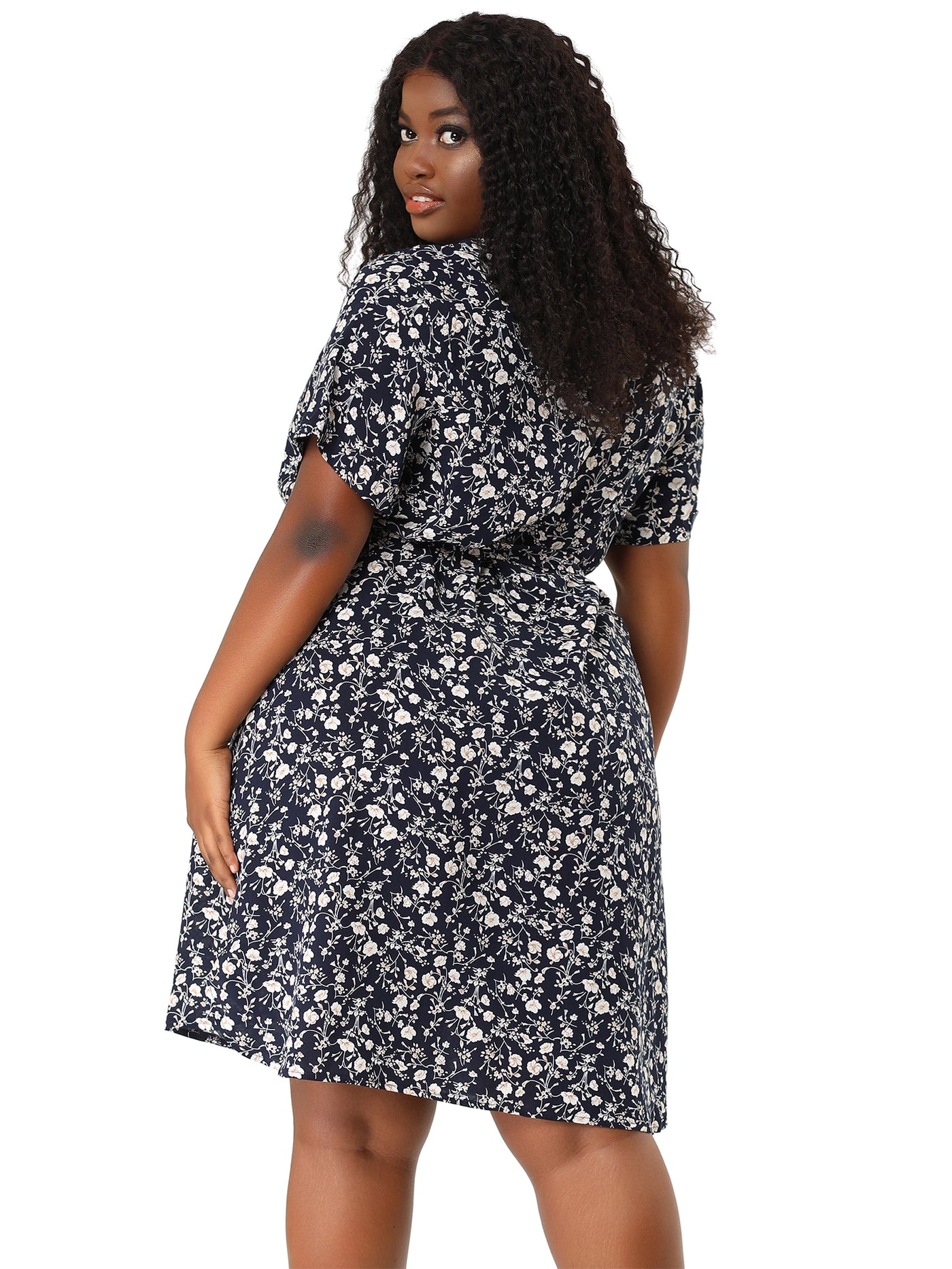 Bublédon Rayon Short Sleeve Floral Print Plus Size Shirt Dress