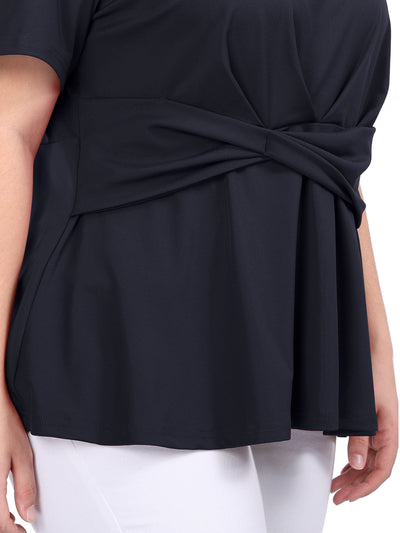Women Plus Size Short Sleeves Twisted Knot Front Peplum Top