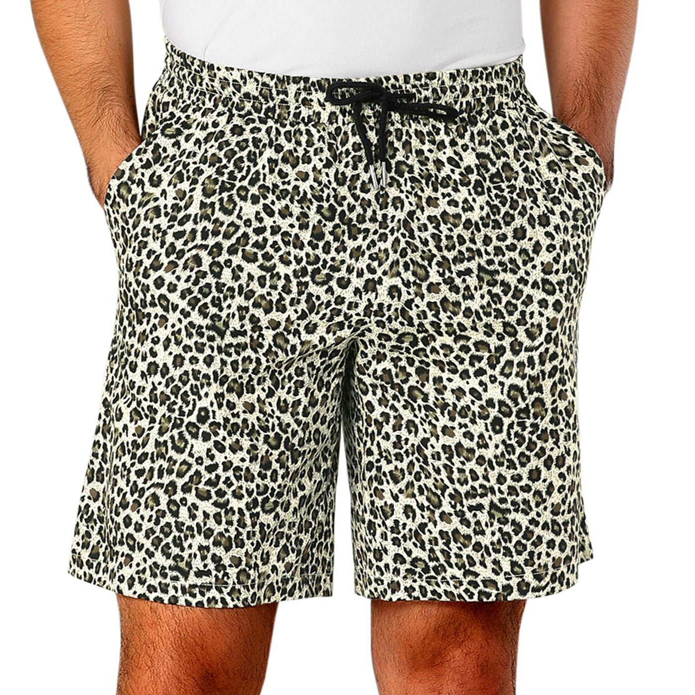Bublédon Casual Cotton Leopard Printed Elastic Board Shorts