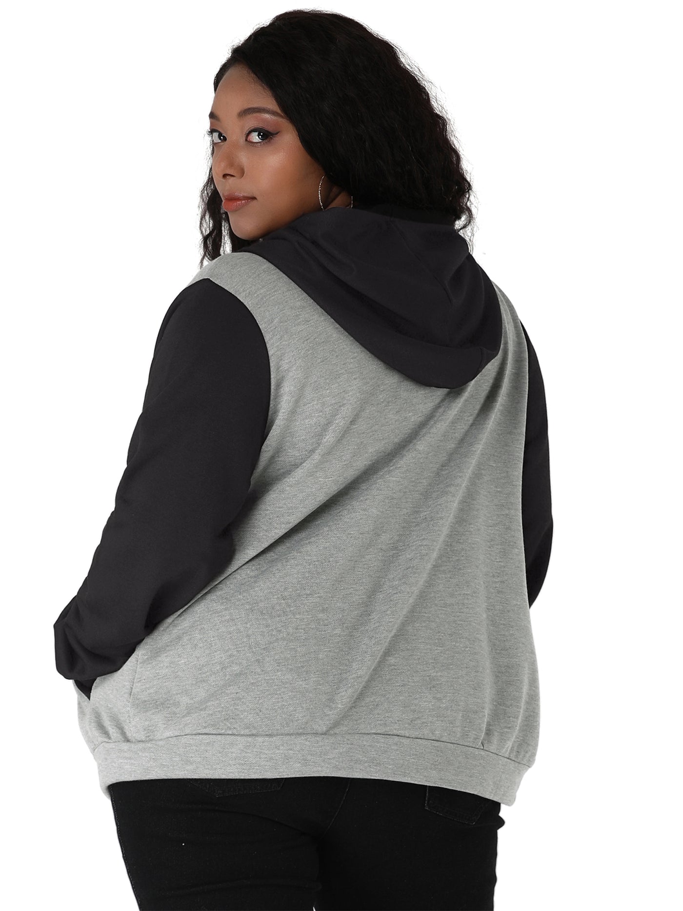 Bublédon Plus Size Casual Hood Color Block Zip Up Hoodie Jacket