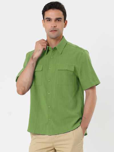 Summer Point collar Short Sleeve Button Solid Shirts