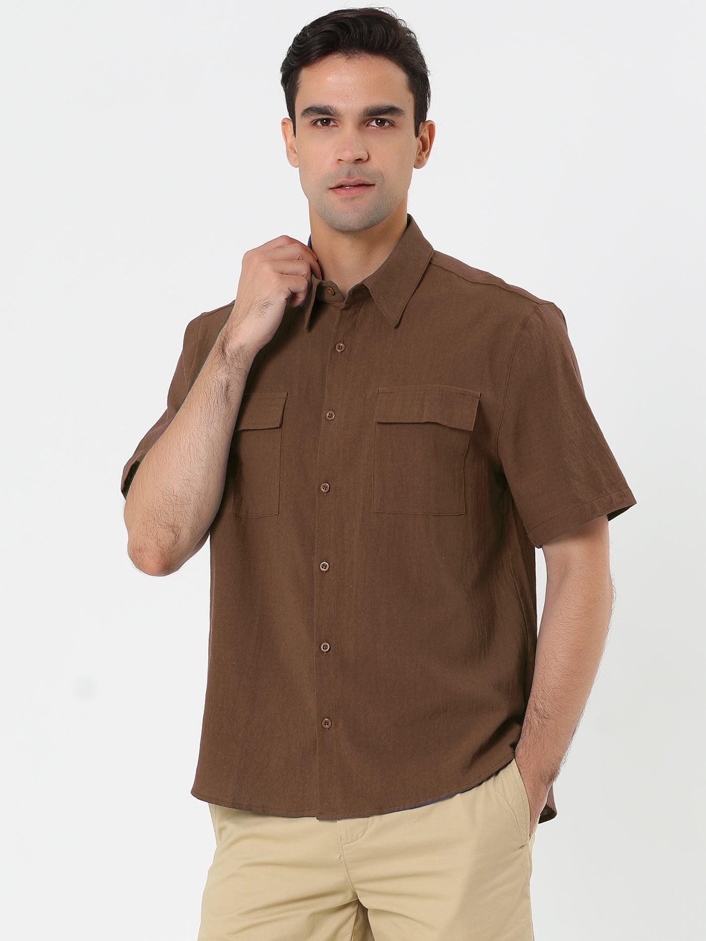 Bublédon Summer Point collar Short Sleeve Button Solid Shirts